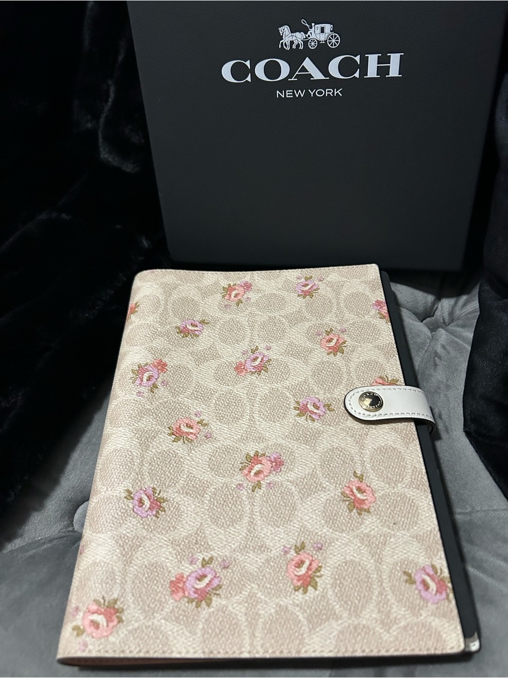 Coach Notebook Beige Floral Print Leather Planner Cover